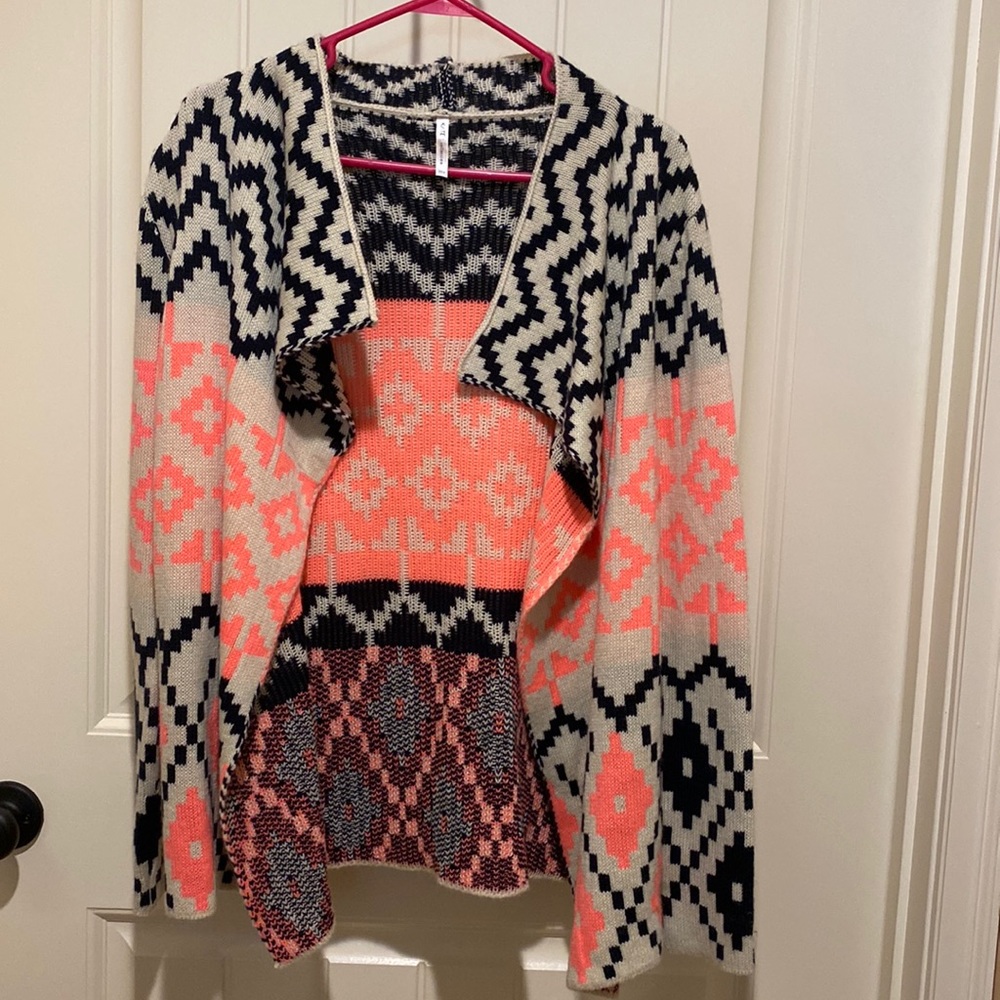 Aztec Navy Cream and Neon Pink Small Sweater Cardigan